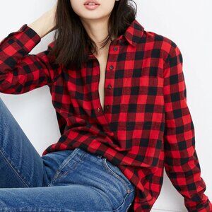 Madewell Buffalo Flannel Popover Shirt (Red/Black) XS